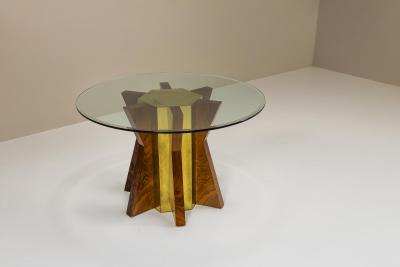 Tommaso Barbi Dining Table with Round Glass Top attributed to Tommaso Barbi Italy 1970s