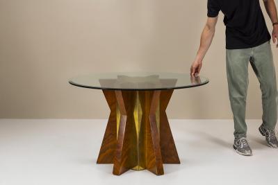 Tommaso Barbi Dining Table with Round Glass Top attributed to Tommaso Barbi Italy 1970s