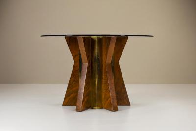 Tommaso Barbi Dining Table with Round Glass Top attributed to Tommaso Barbi Italy 1970s