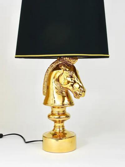 Tommaso Barbi Golden Hollywood Regency Horse Sculpture Table or Side Lamp Italy 1970s