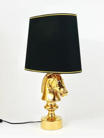 Tommaso Barbi Golden Hollywood Regency Horse Sculpture Table or Side Lamp Italy 1970s