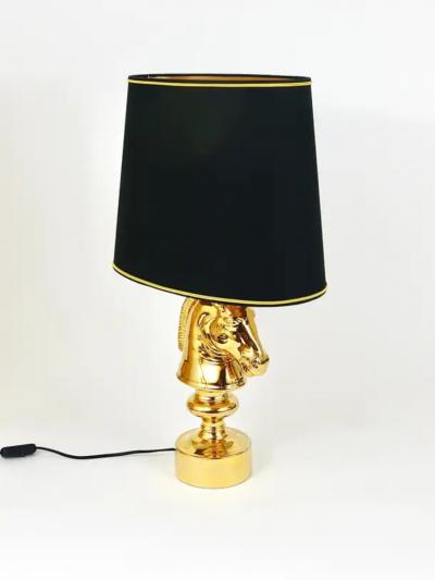 Tommaso Barbi Golden Hollywood Regency Horse Sculpture Table or Side Lamp Italy 1970s
