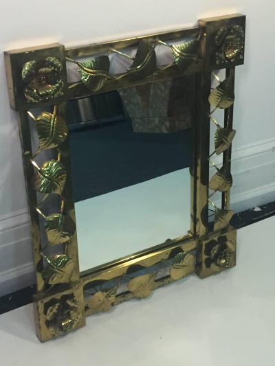 Tommaso Barbi HAND FORMED BRASS LEAF AND FLOWER MODERN MIRROR