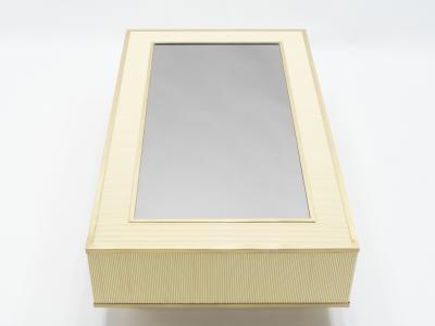 Tommaso Barbi Italian Tommaso Barbi faux bamboo brass mirrored coffee table 1970s
