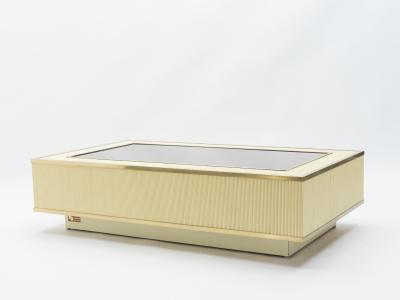 Tommaso Barbi Italian Tommaso Barbi faux bamboo brass mirrored coffee table 1970s