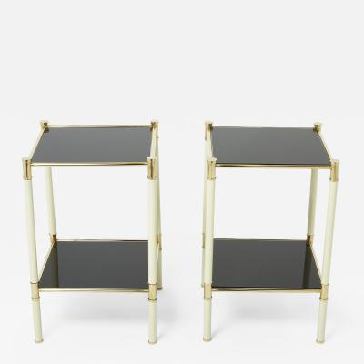 Tommaso Barbi Italian Tommaso Barbi two tier brass off white black end tables 1970s