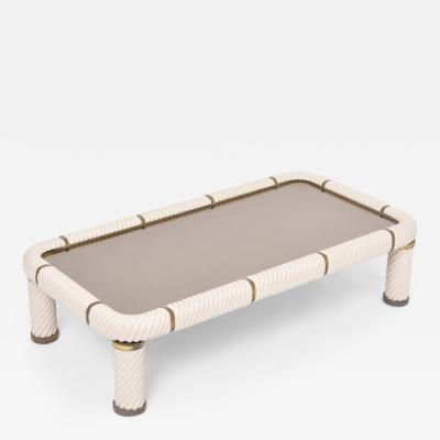 Tommaso Barbi Large 1970s Tommaso Barbi White Ceramic and Brass Coffee Table