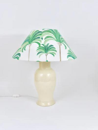 Tommaso Barbi Pair Tommaso Barbi Riviera Palm Tree 1970s Table Lamps With Matching Pillows