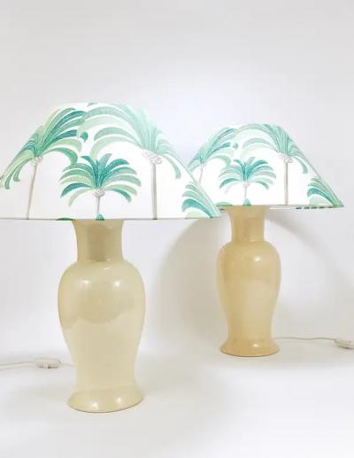 Tommaso Barbi Pair Tommaso Barbi Riviera Palm Tree 1970s Table Lamps With Matching Pillows