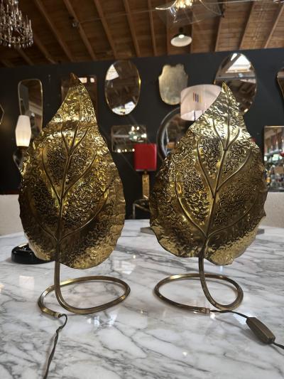 Tommaso Barbi Pair of 2 Tommaso Barbi Foglia Table Lamps 1970s