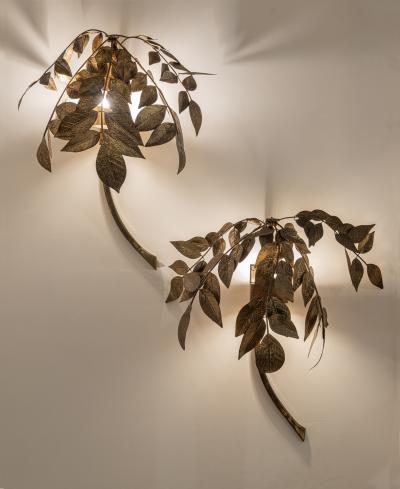 Tommaso Barbi Pair of Brass Leaf Appliques by Tommaso Barbi for Bottega Gadda Italy c 1970