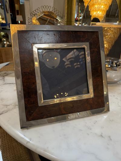 Tommaso Barbi Signed Tommaso Barbi Italian Burl Wood and Brass Picture Frame 1970s
