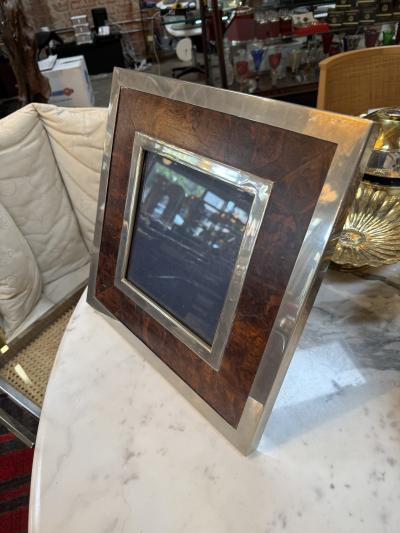 Tommaso Barbi Signed Tommaso Barbi Italian Burl Wood and Brass Picture Frame 1970s