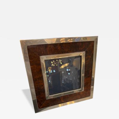 Tommaso Barbi Signed Tommaso Barbi Italian Burl Wood and Brass Picture Frame 1970s