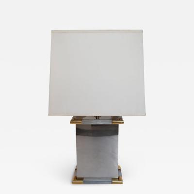 Tommaso Barbi Steel Lucite Table Lamp with Gold Trim