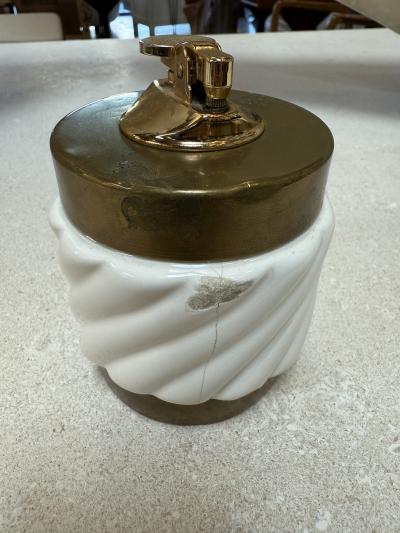 Tommaso Barbi Tommaso Barbi Brass and Ceramic Table Lighter Italy 1970s