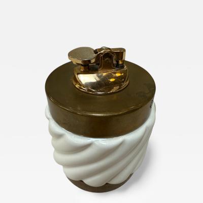 Tommaso Barbi Tommaso Barbi Brass and Ceramic Table Lighter Italy 1970s