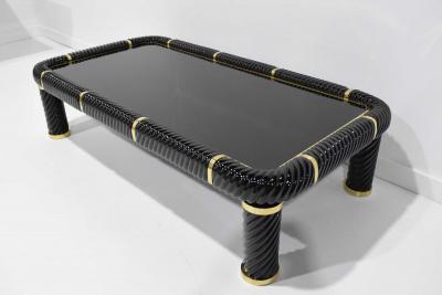 Tommaso Barbi Tommaso Barbi Cocktail Table in Black Ceramic with Brass Trim