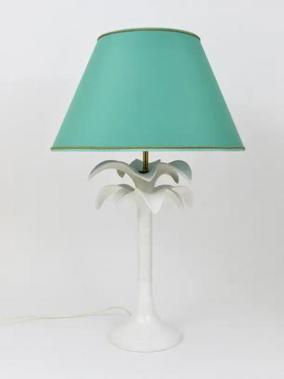 Tommaso Barbi Tommaso Barbi White Palm Tree Faux Bamboo Table Lamp Italy 1970s
