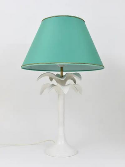 Tommaso Barbi Tommaso Barbi White Palm Tree Faux Bamboo Table Lamp Italy 1970s