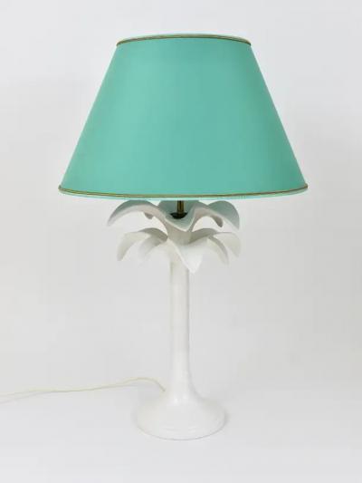 Tommaso Barbi Tommaso Barbi White Palm Tree Faux Bamboo Table Lamp Italy 1970s