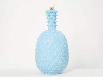 Tommaso Barbi Tommaso Barbi XL blue pineapple ceramic table lamp 1970s
