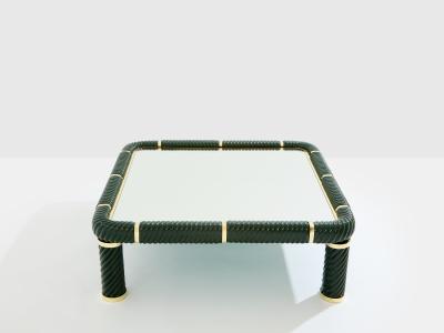 Tommaso Barbi Tommaso Barbi olive green ceramic and brass coffee table 1970s