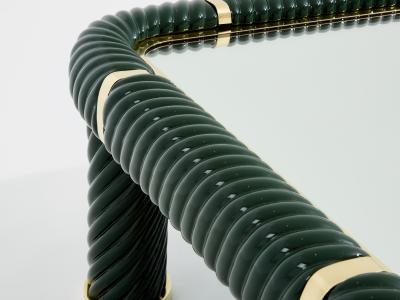 Tommaso Barbi Tommaso Barbi olive green ceramic and brass coffee table 1970s