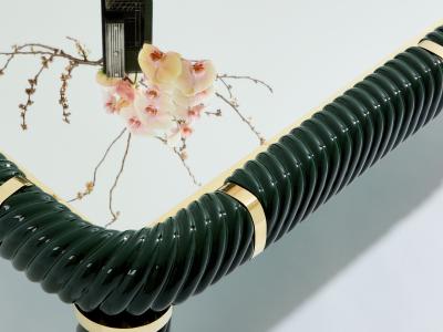 Tommaso Barbi Tommaso Barbi olive green ceramic and brass coffee table 1970s