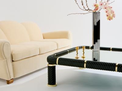 Tommaso Barbi Tommaso Barbi olive green ceramic and brass coffee table 1970s