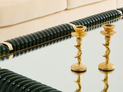 Tommaso Barbi Tommaso Barbi olive green ceramic and brass coffee table 1970s