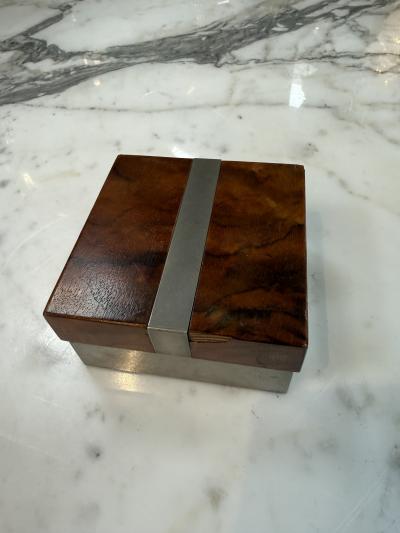 Tommaso Barbi Vintage Burl Wood Brushed Metal Box