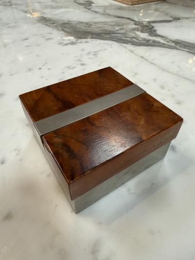 Tommaso Barbi Vintage Burl Wood Brushed Metal Box