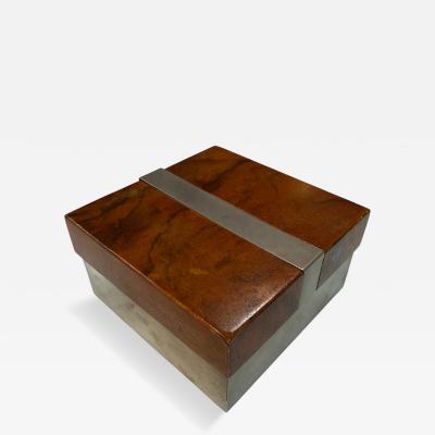 Tommaso Barbi Vintage Burl Wood Brushed Metal Box