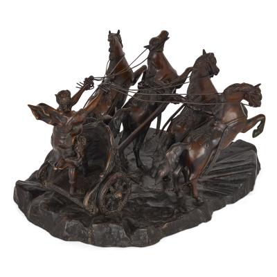 Tommaso Campaiola Bronze sculpture of horse drawn chariot by Tommaso Campaiola