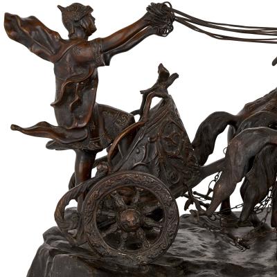 Tommaso Campaiola Bronze sculpture of horse drawn chariot by Tommaso Campaiola