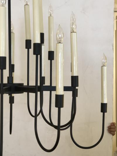 Tommi Parzinger A Stylish Black Enameled Metal 12 Arm Chandelier Tommi Parzinger