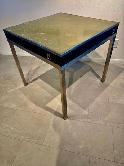 Tommi Parzinger American Modern Chrome Lacquer Silver Leaf Game Table 1960s