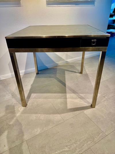 Tommi Parzinger American Modern Chrome Lacquer Silver Leaf Game Table 1960s