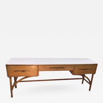 Tommi Parzinger Birch and Rattan Console Table by Tommi Parzinger