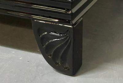 Tommi Parzinger Black Lacquered Campaign Chest Dresser or Commode Hollywood Regency Parzinger
