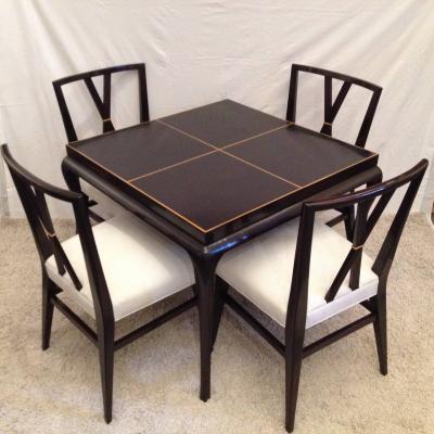 Tommi Parzinger Card or Small Dining Table Four Double X Back Chairs