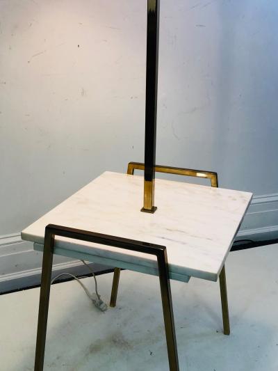 Tommi Parzinger Exceptional Marble Brass Metal Floor Lamp Table Attributed to Parzinger