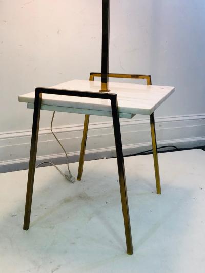 Tommi Parzinger Exceptional Marble Brass Metal Floor Lamp Table Attributed to Parzinger