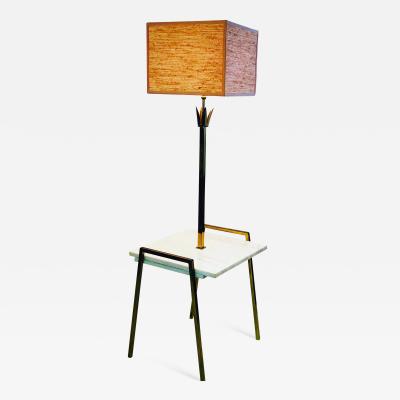 Tommi Parzinger Exceptional Marble Brass Metal Floor Lamp Table Attributed to Parzinger