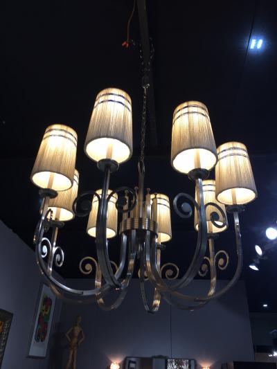 Tommi Parzinger Highly Important Rare Tommi Parzinger Hand Made Nickel Finish Chandelier