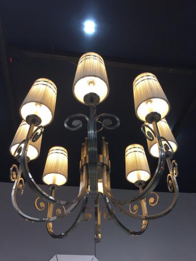 Tommi Parzinger Highly Important Rare Tommi Parzinger Hand Made Nickel Finish Chandelier