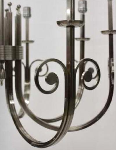 Tommi Parzinger Highly Important Rare Tommi Parzinger Hand Made Nickel Finish Chandelier