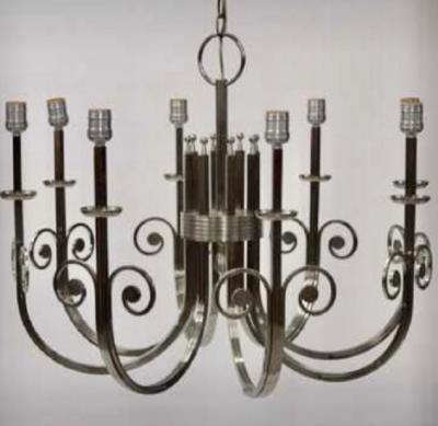 Tommi Parzinger Highly Important Rare Tommi Parzinger Hand Made Nickel Finish Chandelier