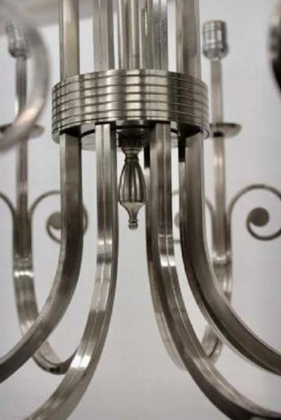 Tommi Parzinger Highly Important Rare Tommi Parzinger Hand Made Nickel Finish Chandelier